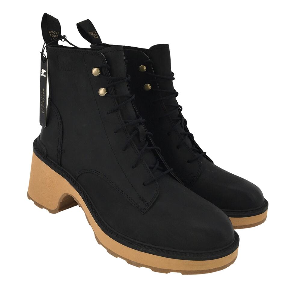 Sorel Hi-Line Lace Up Lug Combat Boot Womens 11 Leather Waterproof Ankle Black